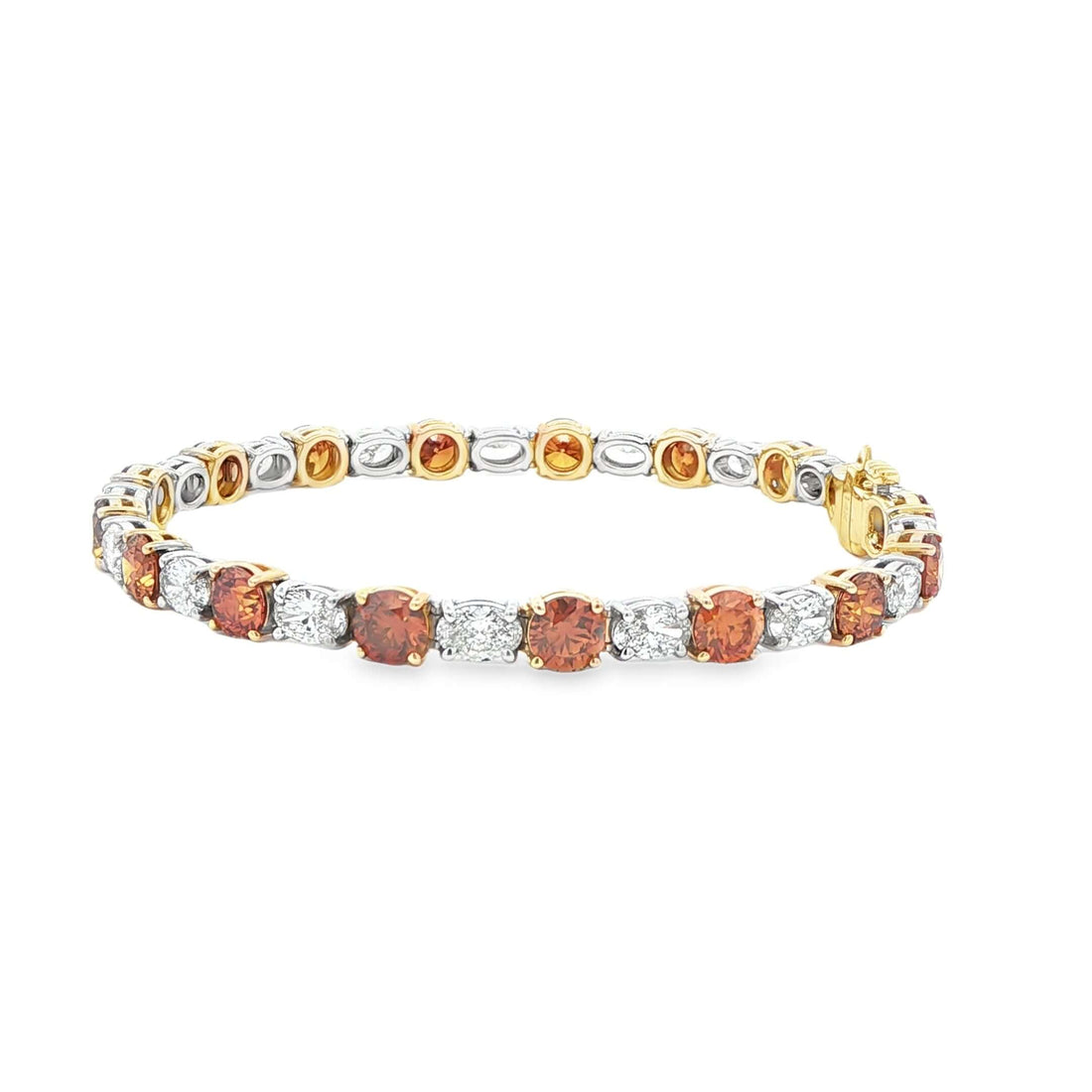 9.31CTW Fancy Color Round Brilliant and Oval Diamond Tennis Bracelet in 14K White and Yellow Gold - BRACELET