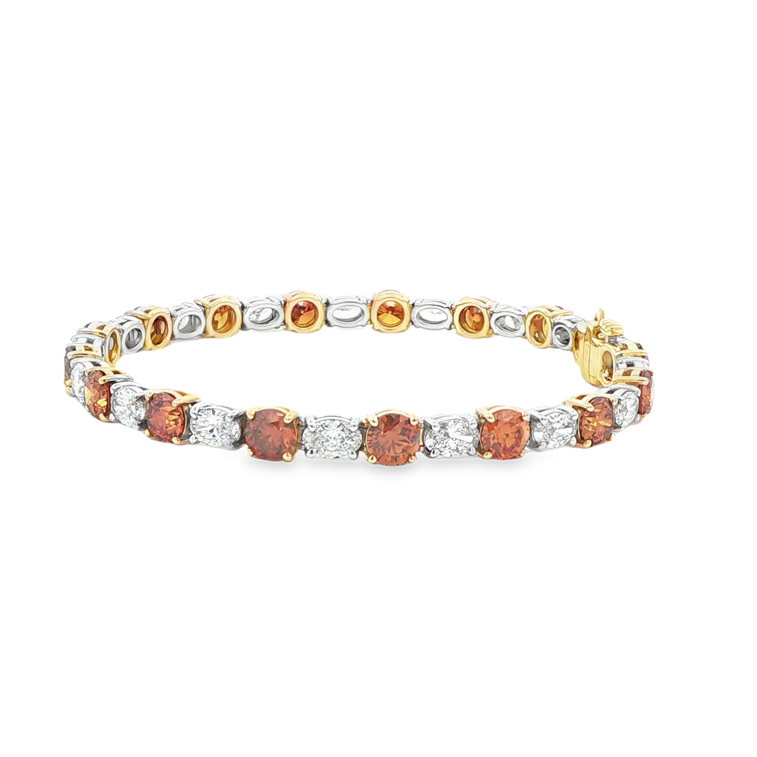 9.31CTW Fancy Color Round Brilliant and Oval Diamond Tennis Bracelet in 14K White and Yellow Gold