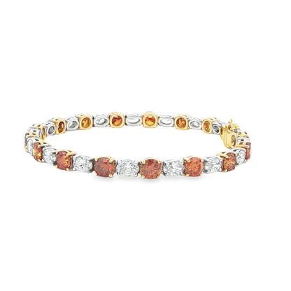 9.31CTW Fancy Color Round Brilliant and Oval Diamond Tennis Bracelet in 14K White and Yellow Gold - BRACELET