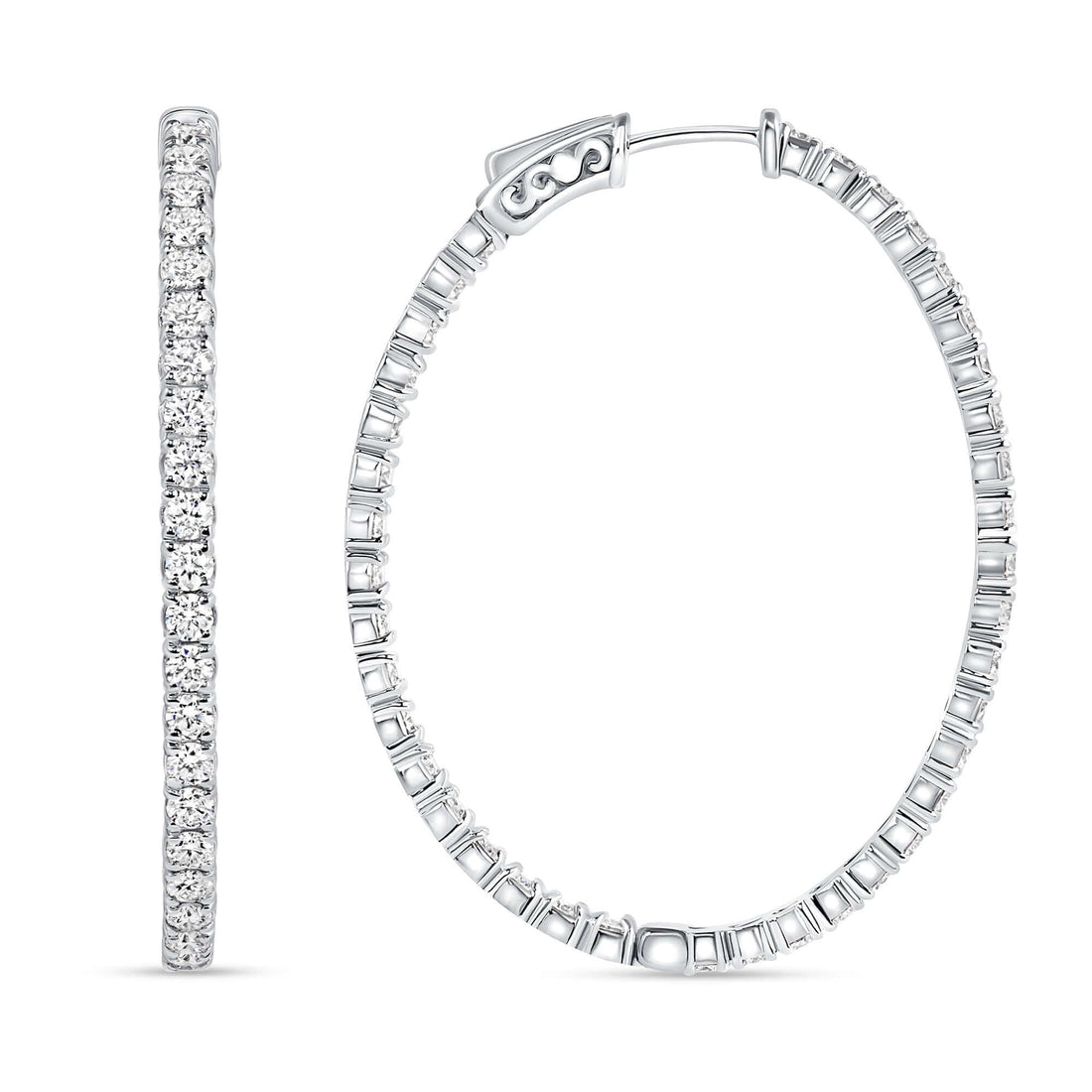 4.34 CT. Round Brilliant Diamond Inside-Out Hoop Earrings in 14K White Gold - Hoop Earring