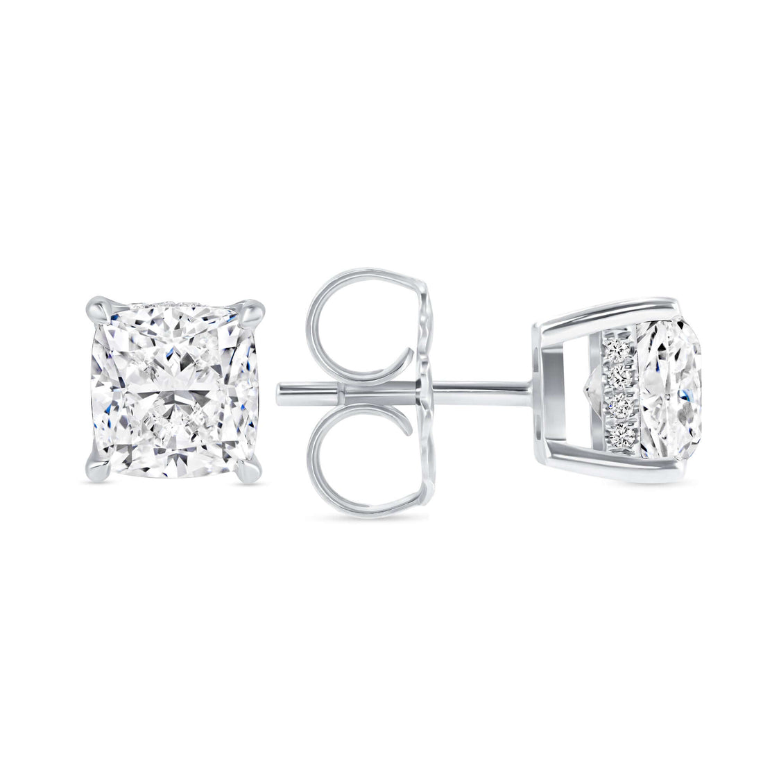 3.42 CT. Cushion Cut Diamond & Round Brilliant Hidden Halo Stud Earrings in Platinum - Stud Earring