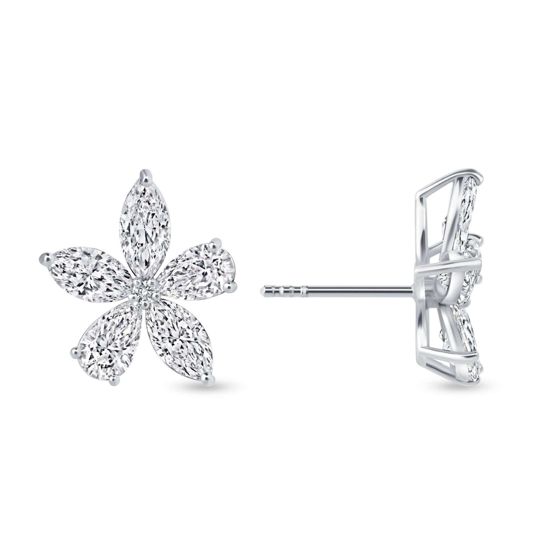 3.17 CT. Marquise and Pear Cut Diamond Flower Stud Earrings - Stud Earring