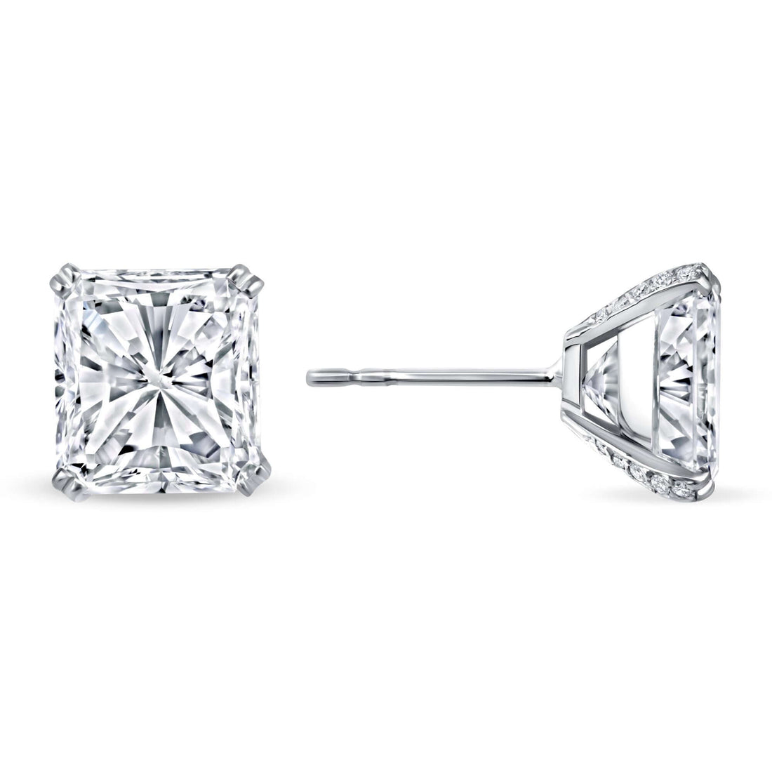 10.14 CT. Radiant Cut Diamond Stud Earrings on Hidden Halo Setting - Stud Earring