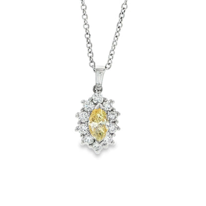 Fancy Yellow Pear Cut Diamond Pendant in 14K White Gold - Pendant Necklace
