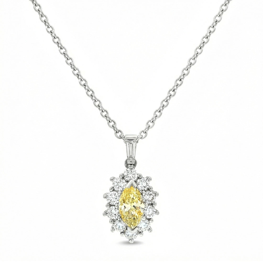 Fancy Yellow Pear Cut Diamond Pendant in 14K White Gold