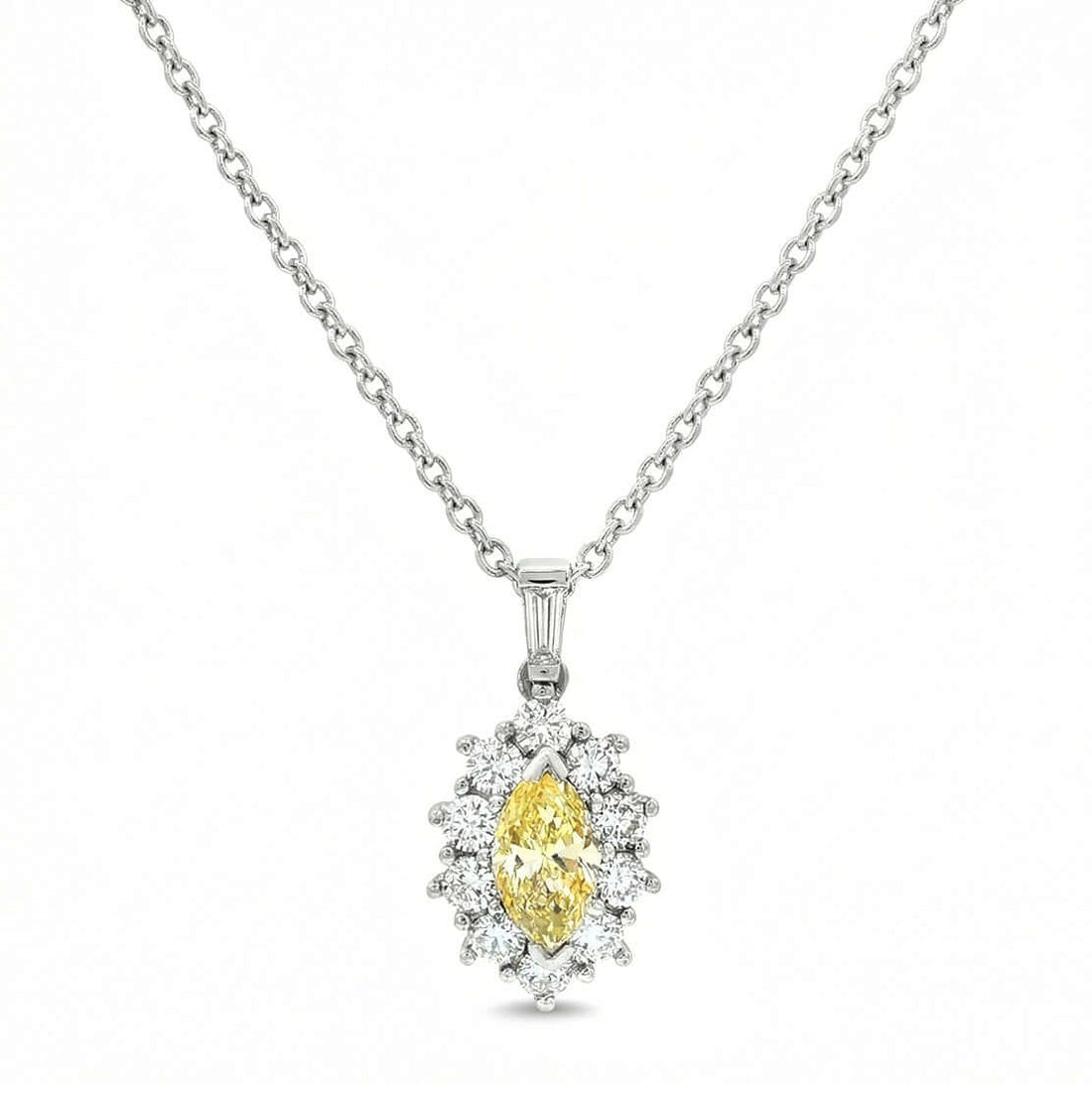 Fancy Yellow Pear Cut Diamond Pendant in 14K White Gold - Pendant Necklace