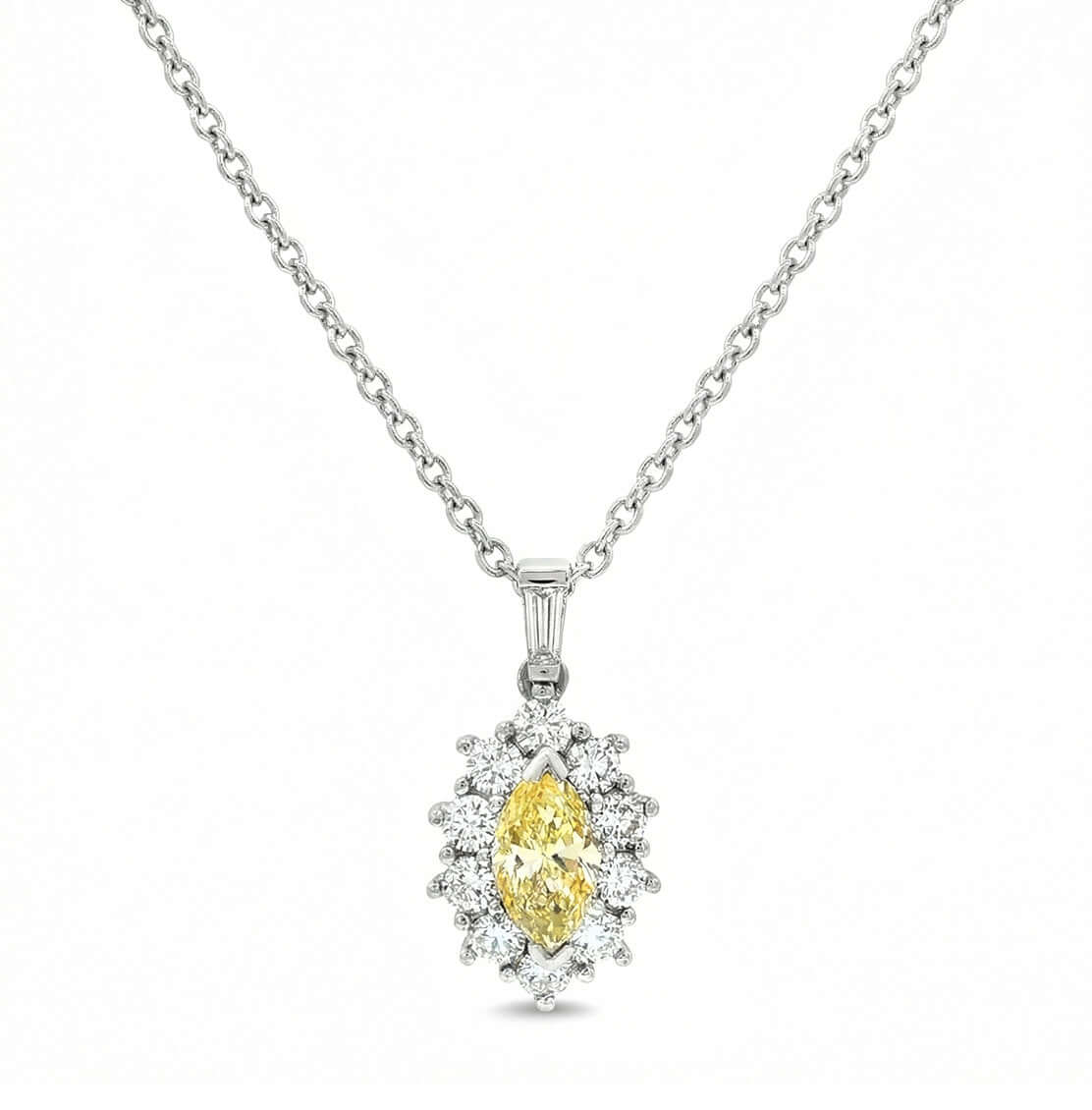 Fancy Yellow Pear Cut Diamond Pendant in 14K White Gold - Pendant Necklace
