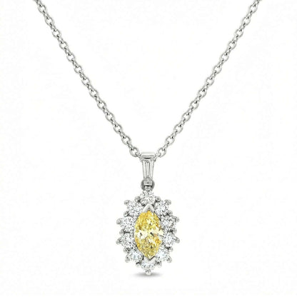 Fancy Yellow Pear Cut Diamond Pendant in 14K White Gold - Pendant Necklace
