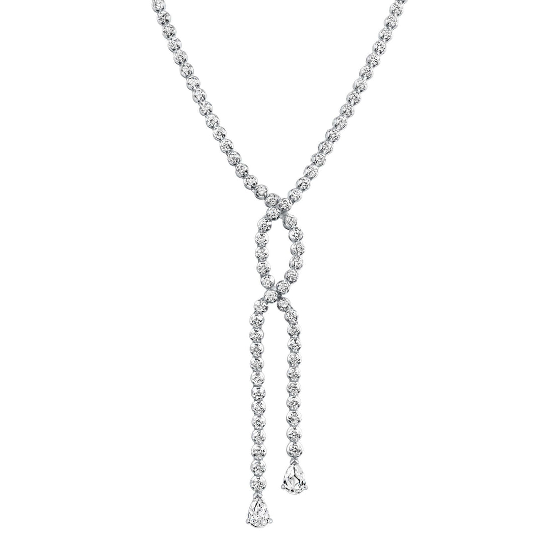 11.34 CT. Round Brilliant & Pear Cut Diamond Ended Lariat Necklace in 18K White Gold - Lariat Necklace