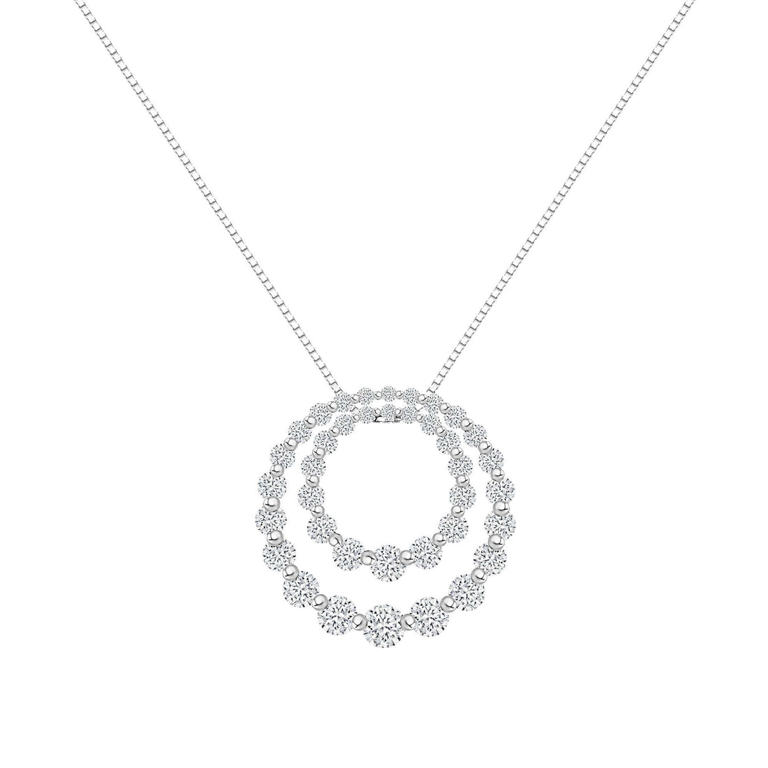 2.26 CT. Round Brilliant Diamond Double Hoop Pendant Necklace in 14K White Gold - Pendant Necklace