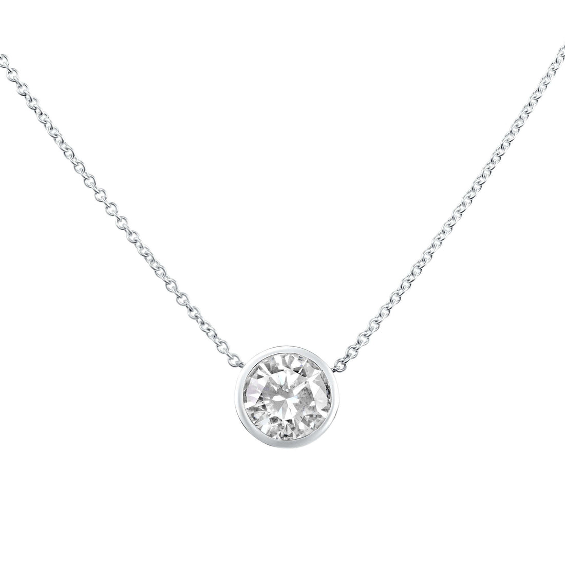 2.01 CT. Round Brilliant Bezel Set Diamond Pendant Necklace in 14K White Gold - Pendant Necklace