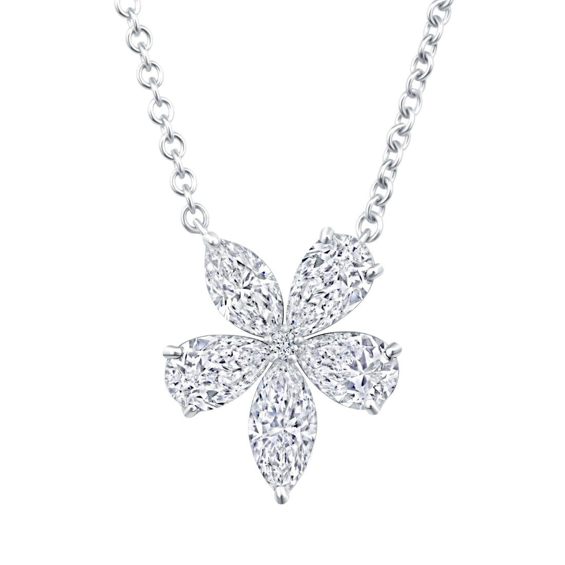 2.02 CT. Diamond Flower Pendant on Chain Necklace - Pendant Necklace