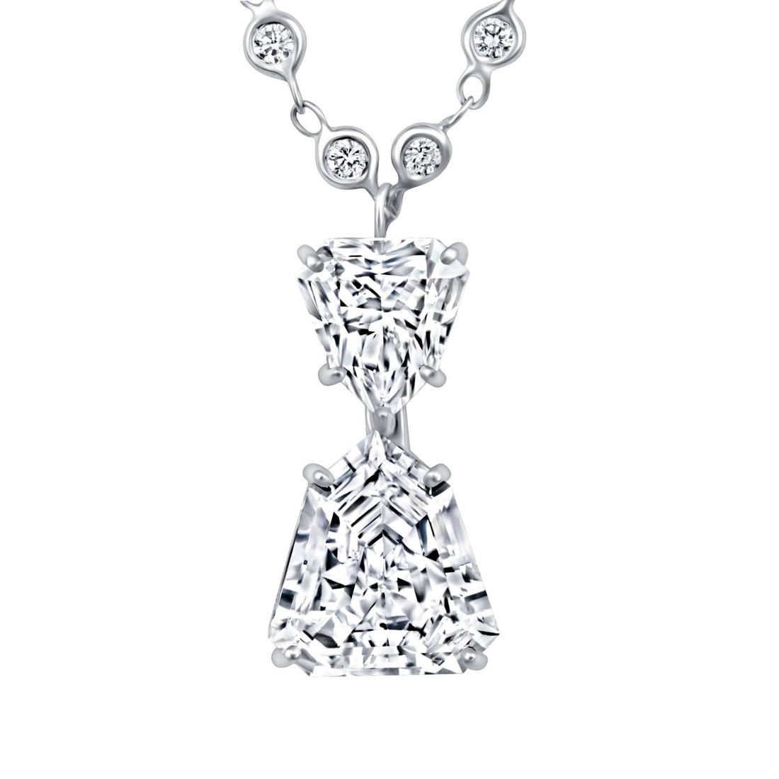 5.98 CT. Two Stone Shield Cut Diamond Pendant on Diamond Station Chain Necklace - Station Necklace