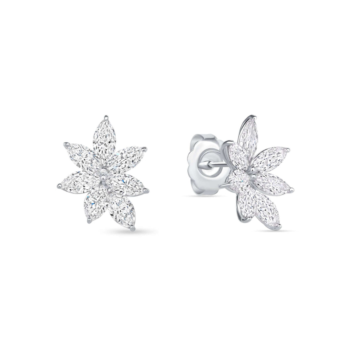 4.50 CT. Marquise Cut Diamond Flower Stud Earrings in White Gold - Stud Earring