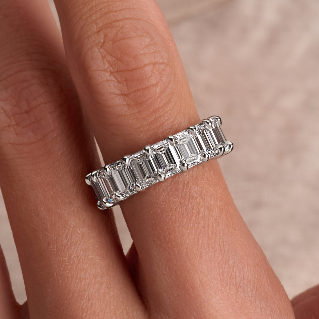 5.35 CT. Emerald Cut Diamond Eternity Band in Platinum