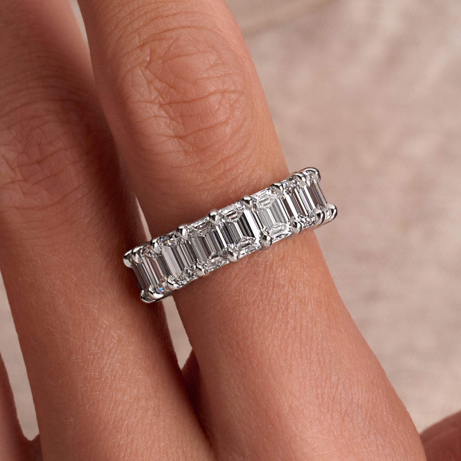 4.57 CT. Emerald Cut Diamond Half Eternity Band in Platinum