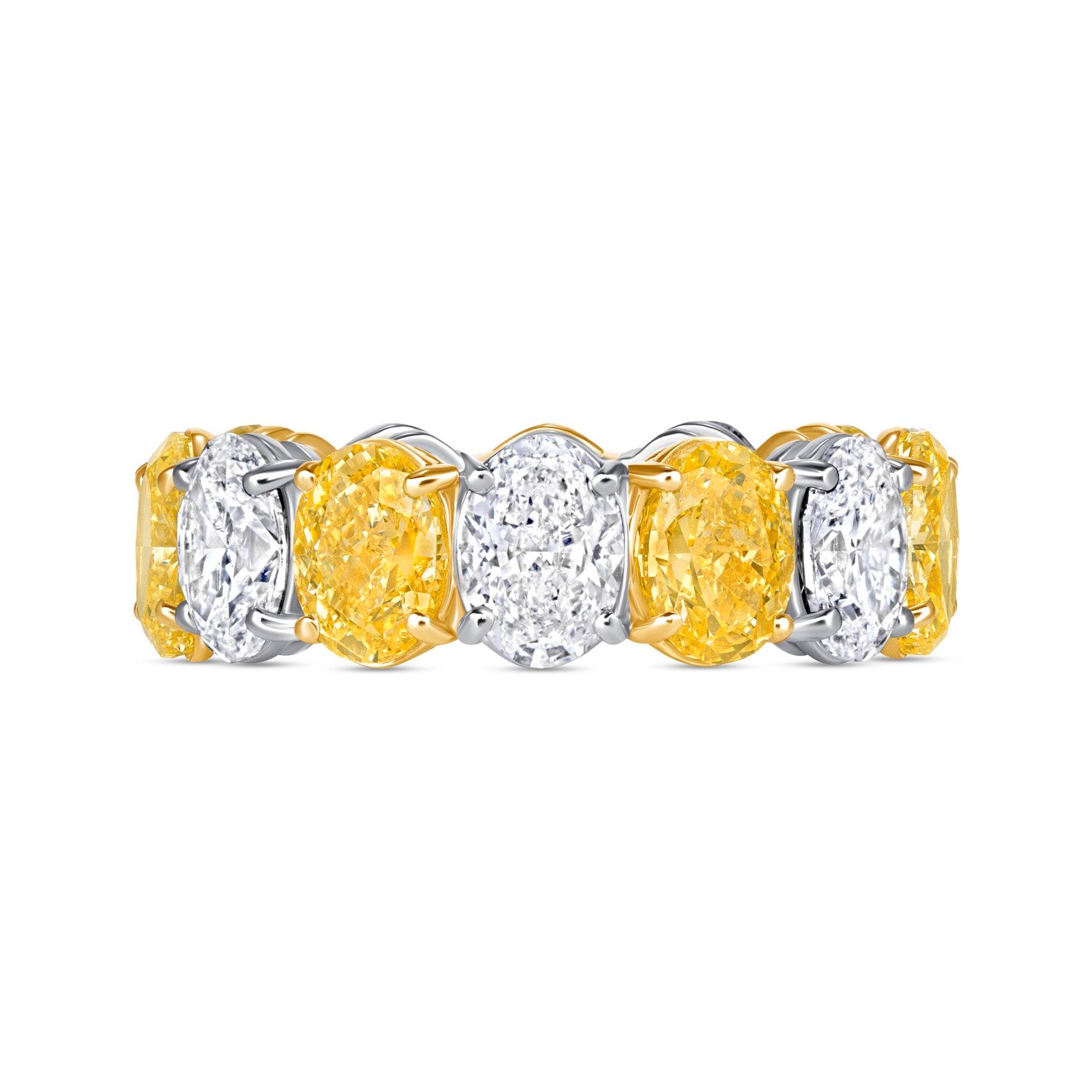 8.31 CT Alternating Fancy Yellow and White Oval Diamond Eternity Band in Platinum and Yellow Gold