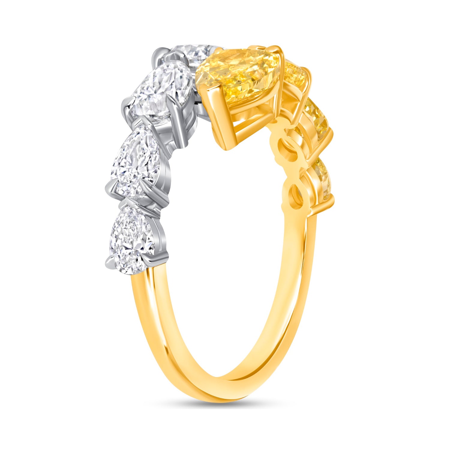 Two-Stone Yellow and White Diamond Pear-Shaped Ring in Platinum and Yellow Gold