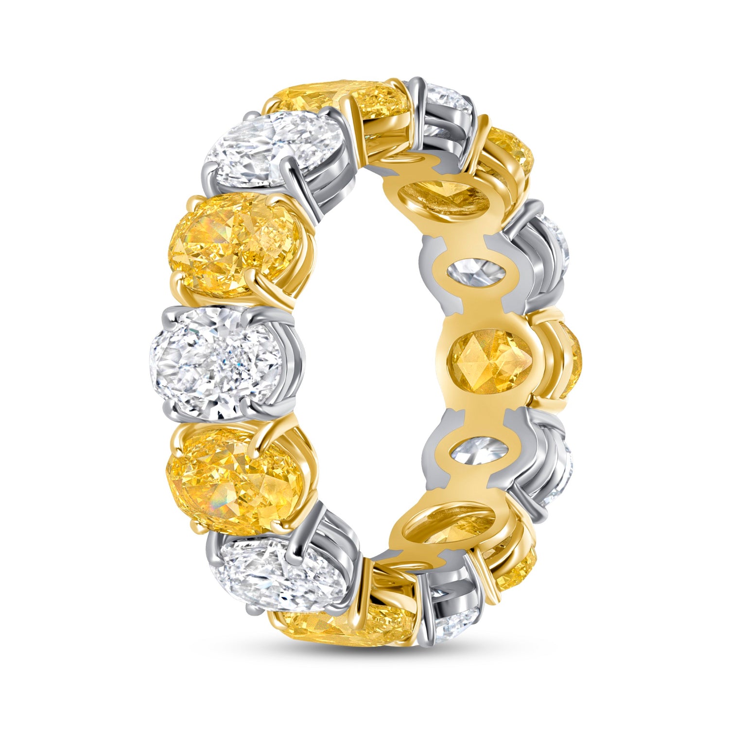 8.31 CT Alternating Fancy Yellow and White Oval Diamond Eternity Band in Platinum and Yellow Gold