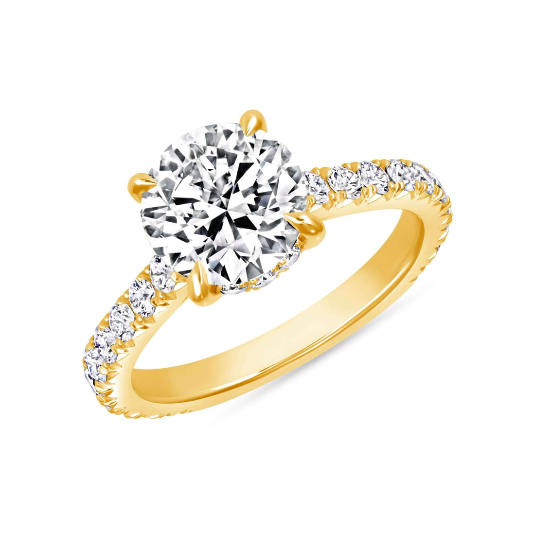 2.44 CT. Round Brilliant & Hidden Halo Diamond Ring with Pavé Band - RING