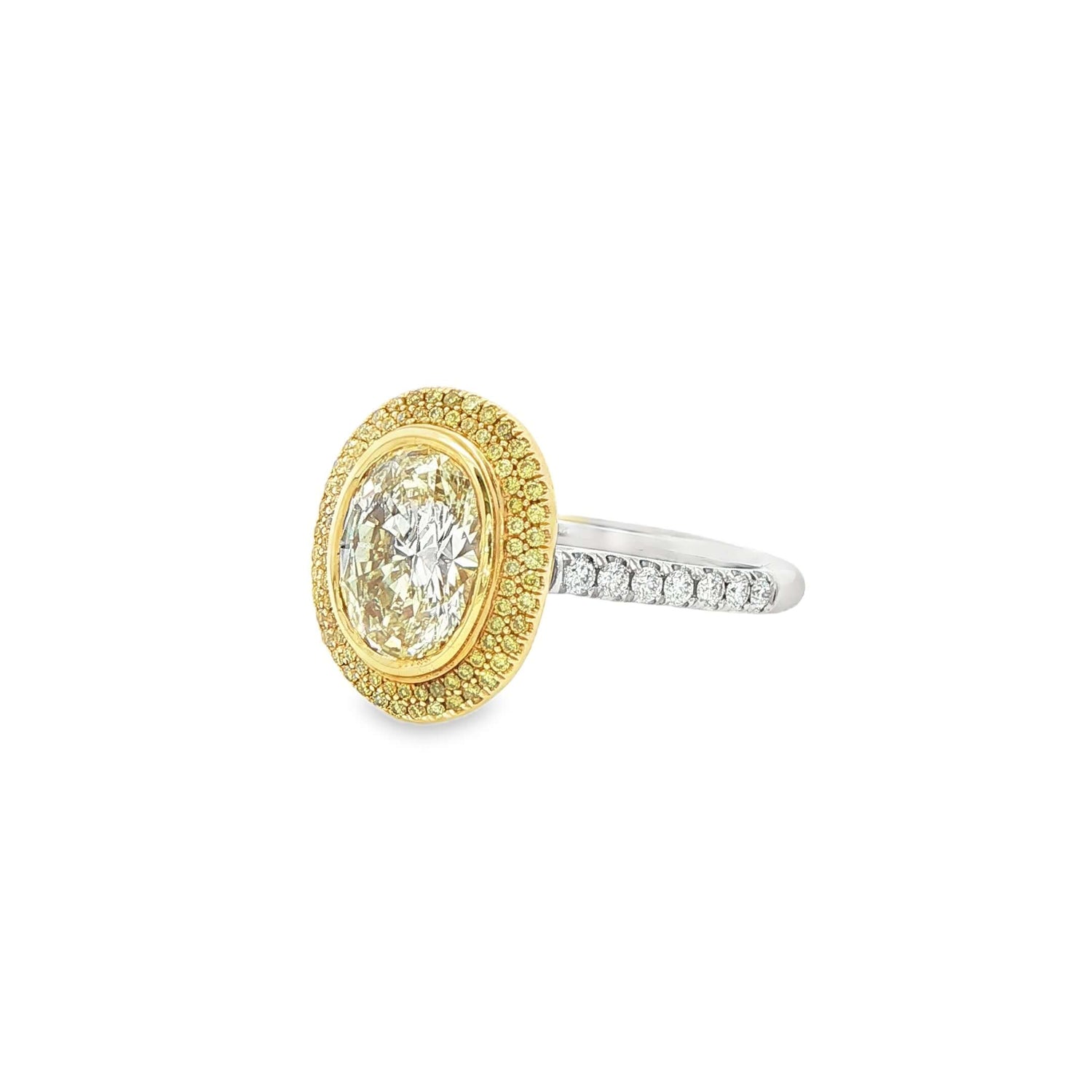 2.06 CT. Fancy Light Yellow Oval Diamond Double Halo Ring in 18K Yellow Gold and Platinum - Engagement Rings