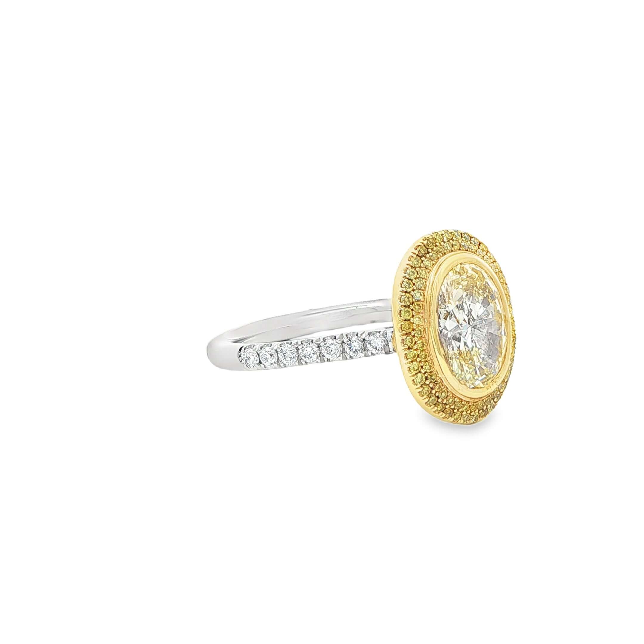 2.06 CT. Fancy Light Yellow Oval Diamond Double Halo Ring in 18K Yellow Gold and Platinum - Engagement Rings
