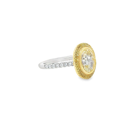 2.06 CT. Fancy Light Yellow Oval Diamond Double Halo Ring in 18K Yellow Gold and Platinum - Engagement Rings