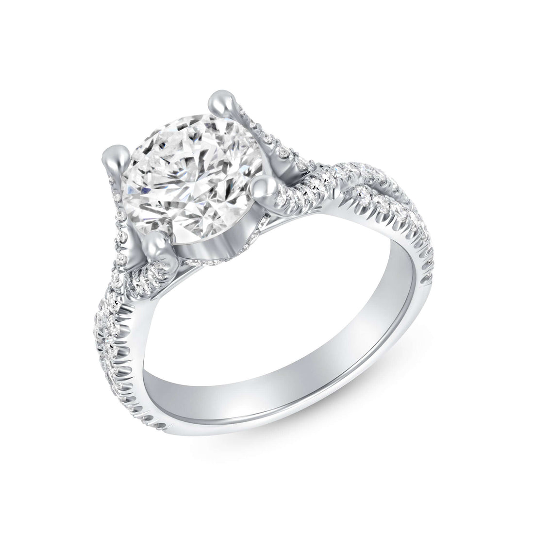 2.60 CT. Round Brilliant & Hidden Halo Diamond Ring with Pavé Twisted Band in Platinum - Engagement Rings