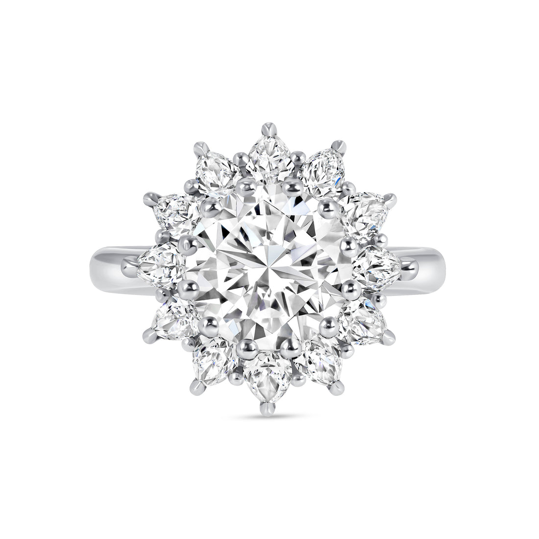 4.53 CT. Round Brilliant &amp; Pear Cut Diamond Flower Ring in Platinum