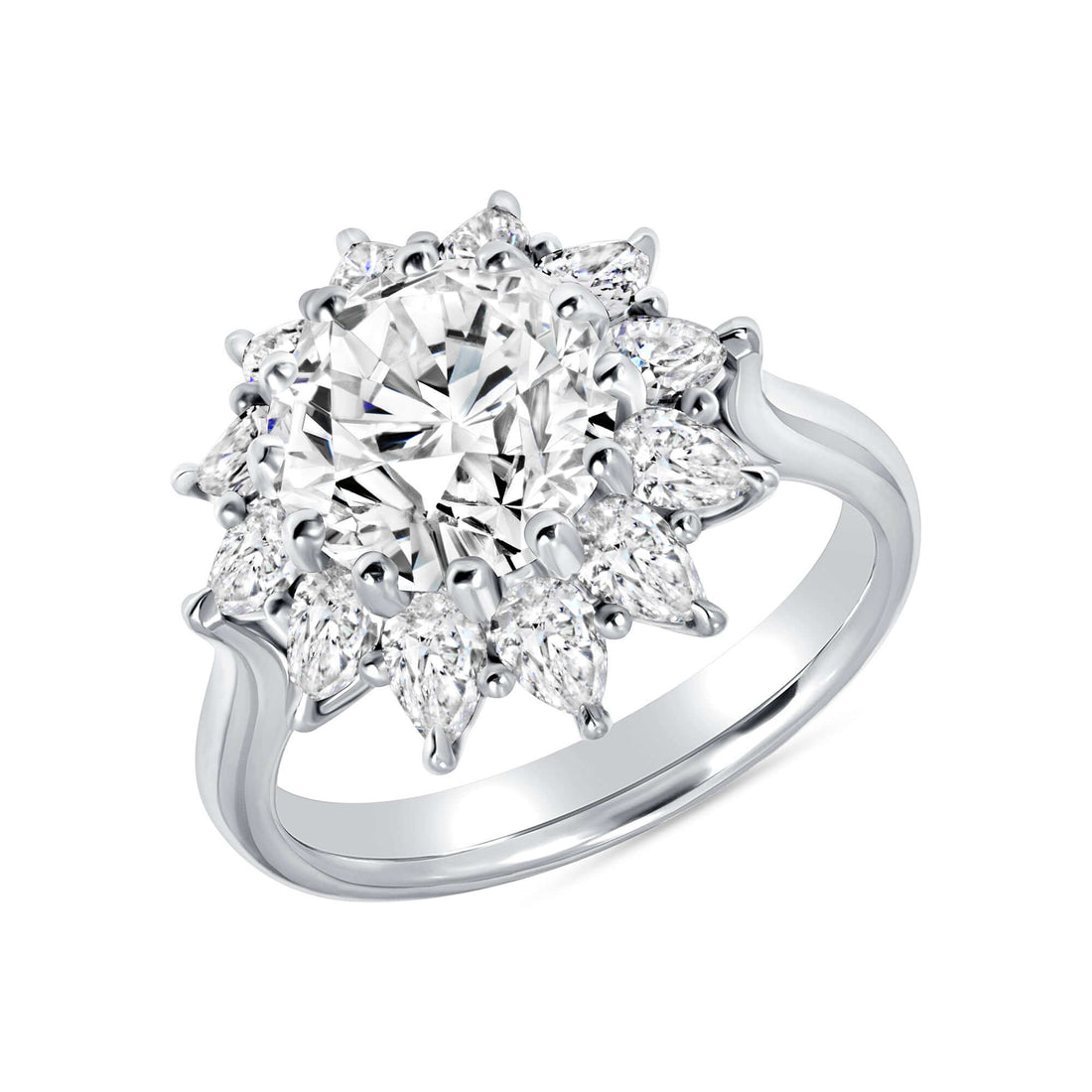 4.53 CT. Round Brilliant and Pear Cut Diamond Flower Ring in Platinum - Engagement Rings