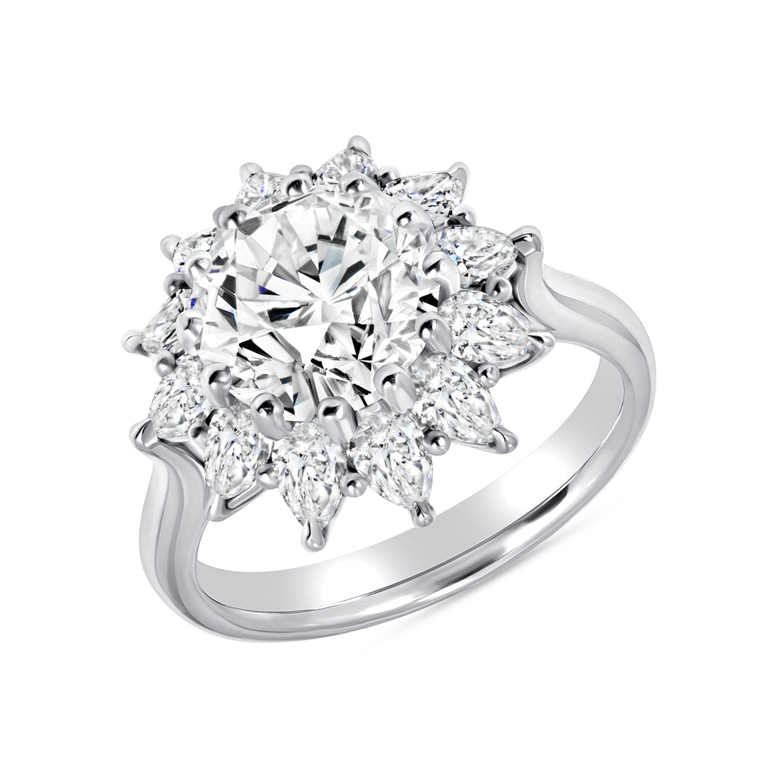 4.53 CT. Round Brilliant &amp; Pear Cut Diamond Flower Ring in Platinum