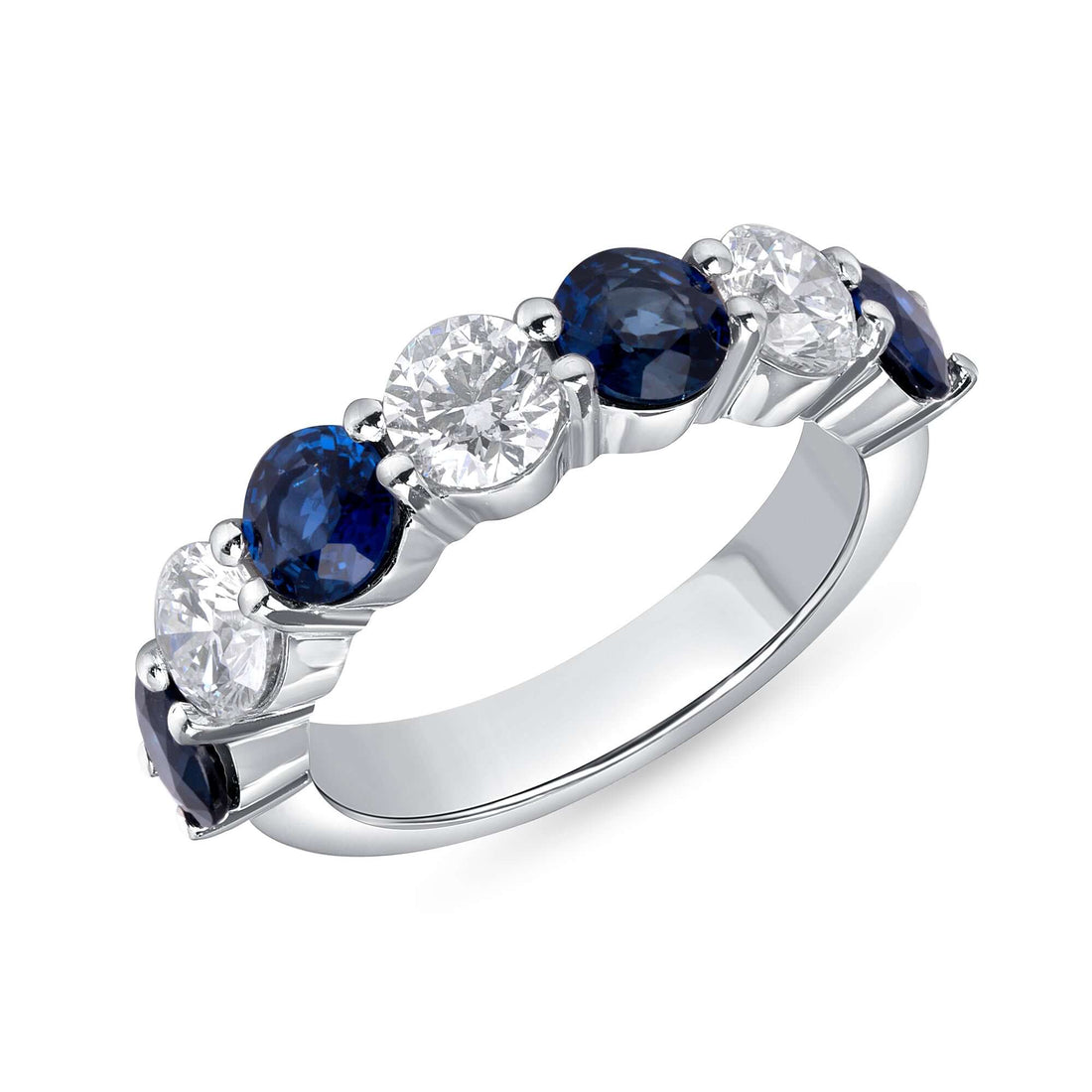 2.9 CT. Alternating Round Brilliant Blue Sapphire and Diamond Halfway Ring in Platinum - Half Eternity Ring