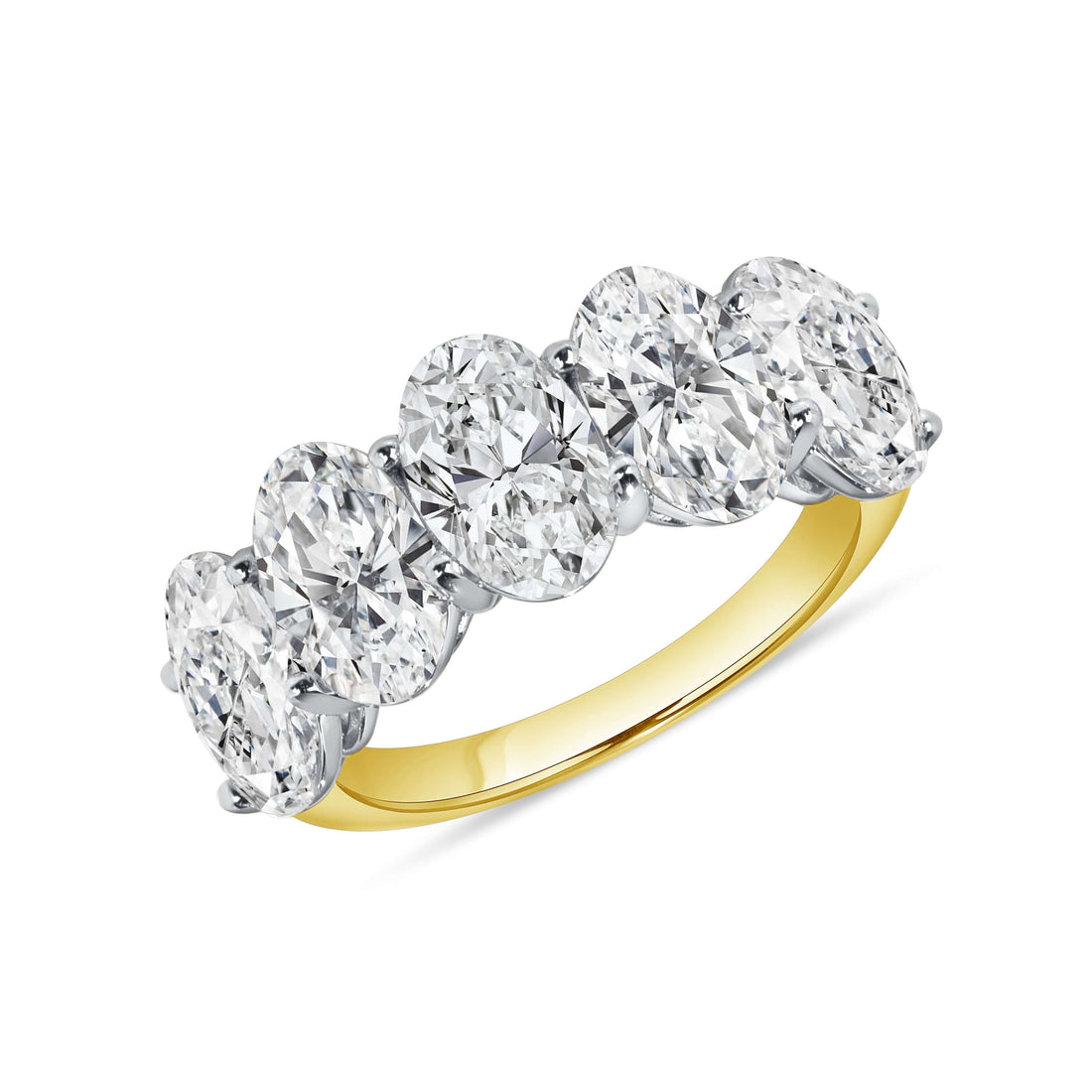 5.05 CT. Oval Cut Diamond Half Eternity Band in Platinum and 18K Yellow Gold - Half Eternity Ring