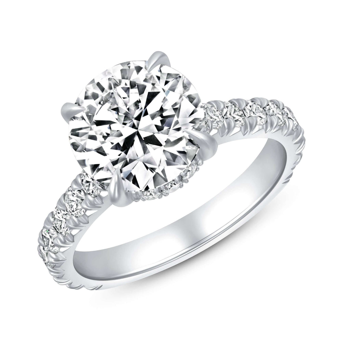 3.67 CT. Round Brilliant & Hidden Halo Diamond Ring with Pavé Band - RING