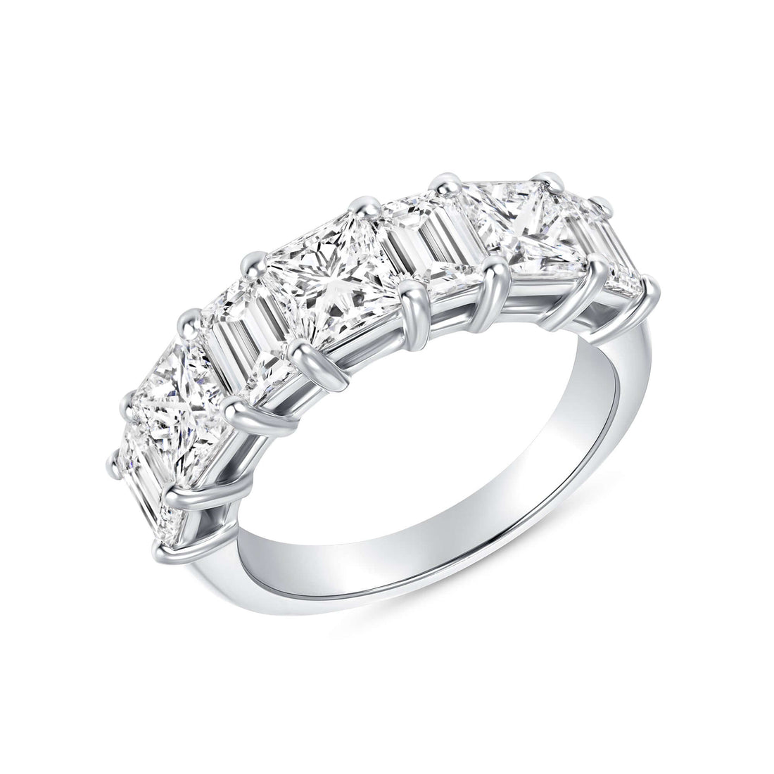 3.76 CT. Alternating Princess & Emerald Cut Diamond Half Eternity Ring in Platinum - Half Eternity Ring