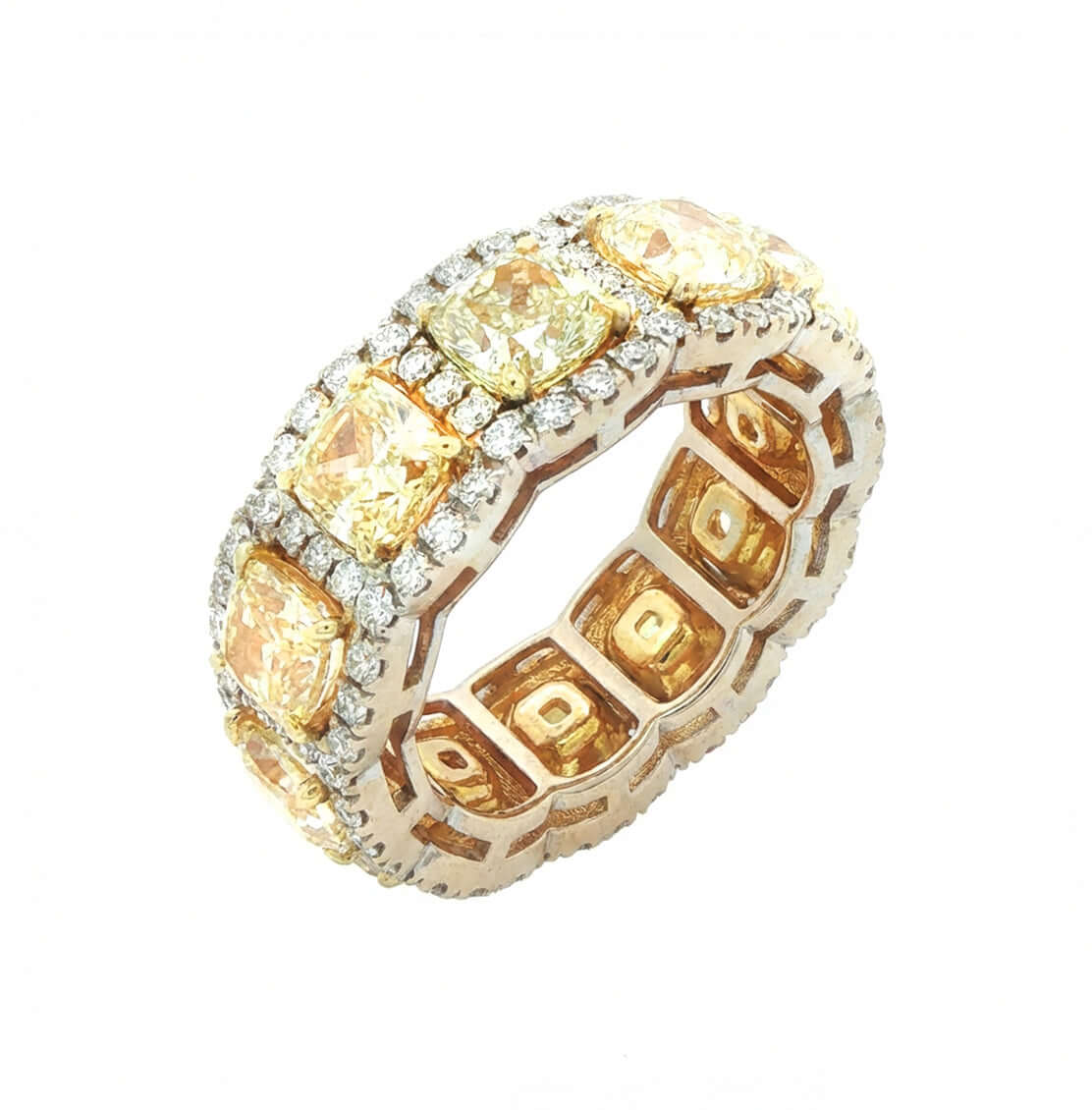 13.35 CT. Fancy Yellow Cushion and White Diamond Eternity Band in 14K Yellow Gold - Eternity Ring