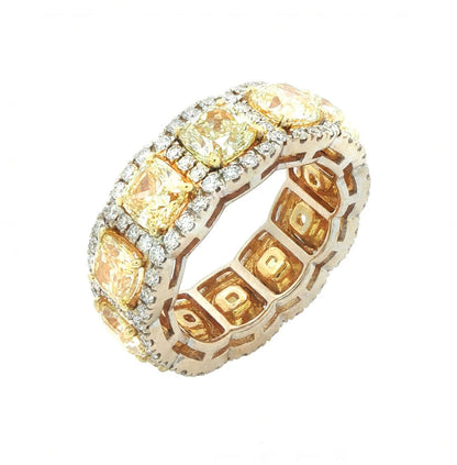 13.35 CT. Fancy Yellow Cushion and White Diamond Eternity Band in 14K Yellow Gold - Eternity Ring