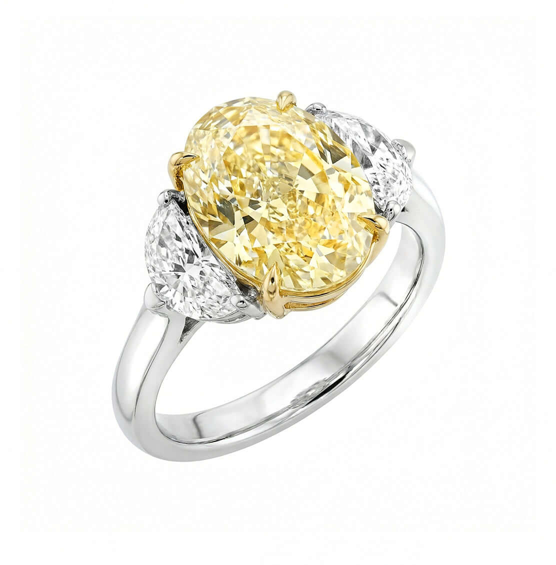 5.57 CT. Yellow Oval and Half Moon Diamond Three Stone Ring in 18K Yellow Gold and Platinum - Engagement Rings