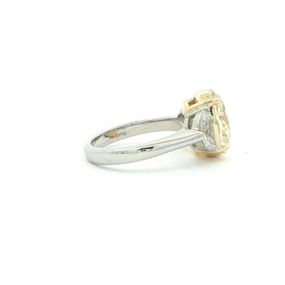 5.57 CT. Yellow Oval and Half Moon Diamond Three Stone Ring in 18K Yellow Gold and Platinum - Engagement Rings