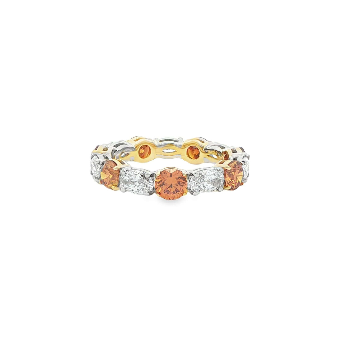 3.73CTW Eternity Fancy Color and Oval Brilliant Diamond Band in 14K Yellow Gold & Platinum - Eternity Ring