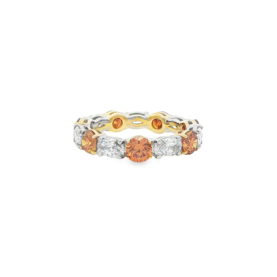 3.73CTW Eternity Fancy Color and Oval Brilliant Diamond Band in 14K Yellow Gold &amp; Platinum