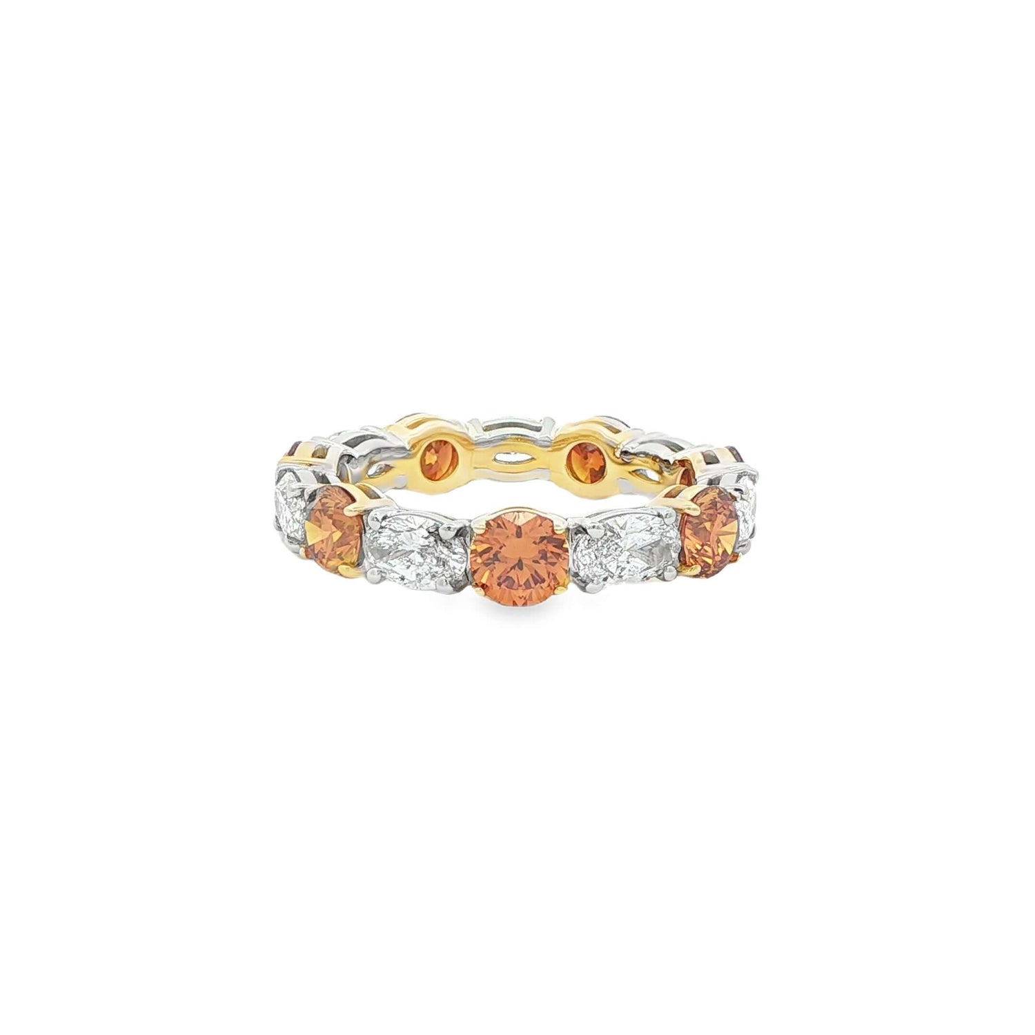 3.73CTW Eternity Fancy Color and Oval Brilliant Diamond Band in 14K Yellow Gold &amp; Platinum - Eternity Ring