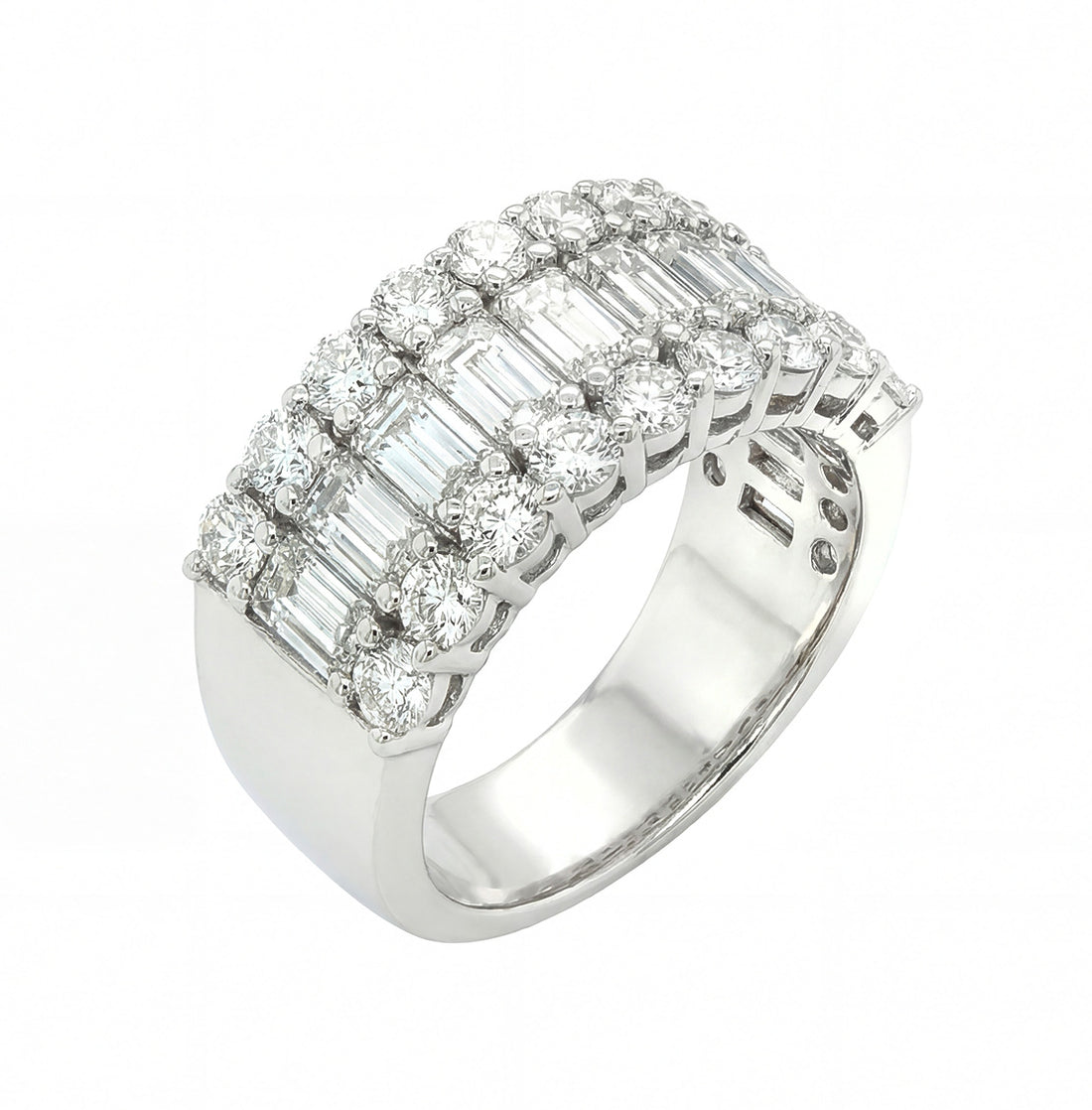3.25ct. Emerald Cut and Round Brilliant Diamond Band in Platinum