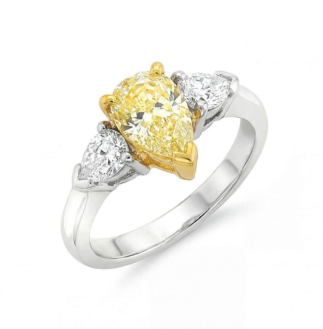 1.35 CT. Three Stone Ring with Fancy Light Yellow Marquise and White Pear Diamonds in 18K Yellow Gold and Platinum - RING