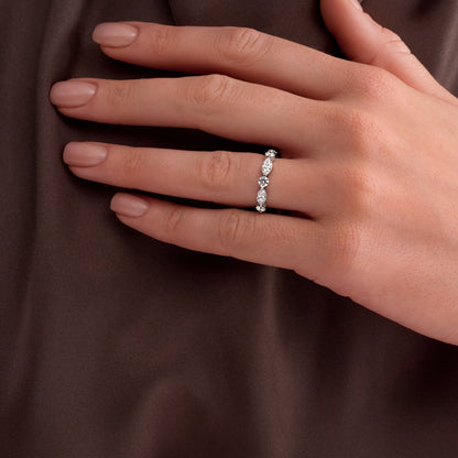 1.32 CT. Alternating Round Brilliant and Marquise Cut Diamond Half Eternity Band in Platinum - worn on model