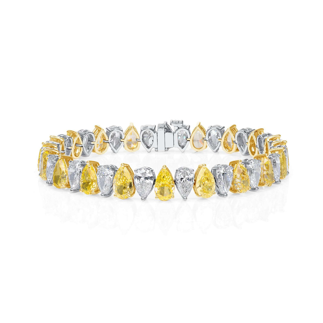 19.52 CT. Alternating Fancy Yellow Diamond and Pear Cut Diamond Bracelet in 18K White Gold and Yellow Gold - Tennis Bracelet
