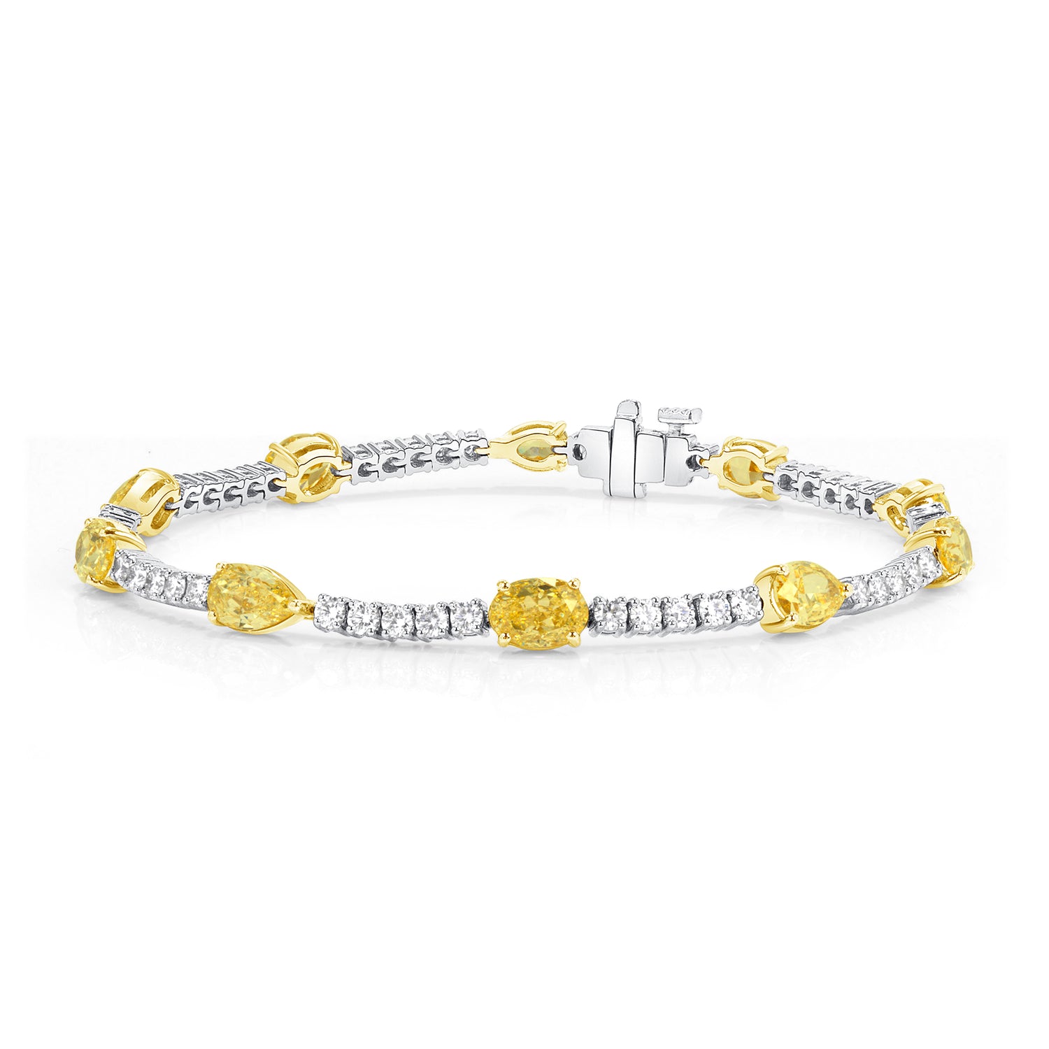 Round Diamond 18K Gold Tennis Bracelet With Fancy Yellow Diamond Accents