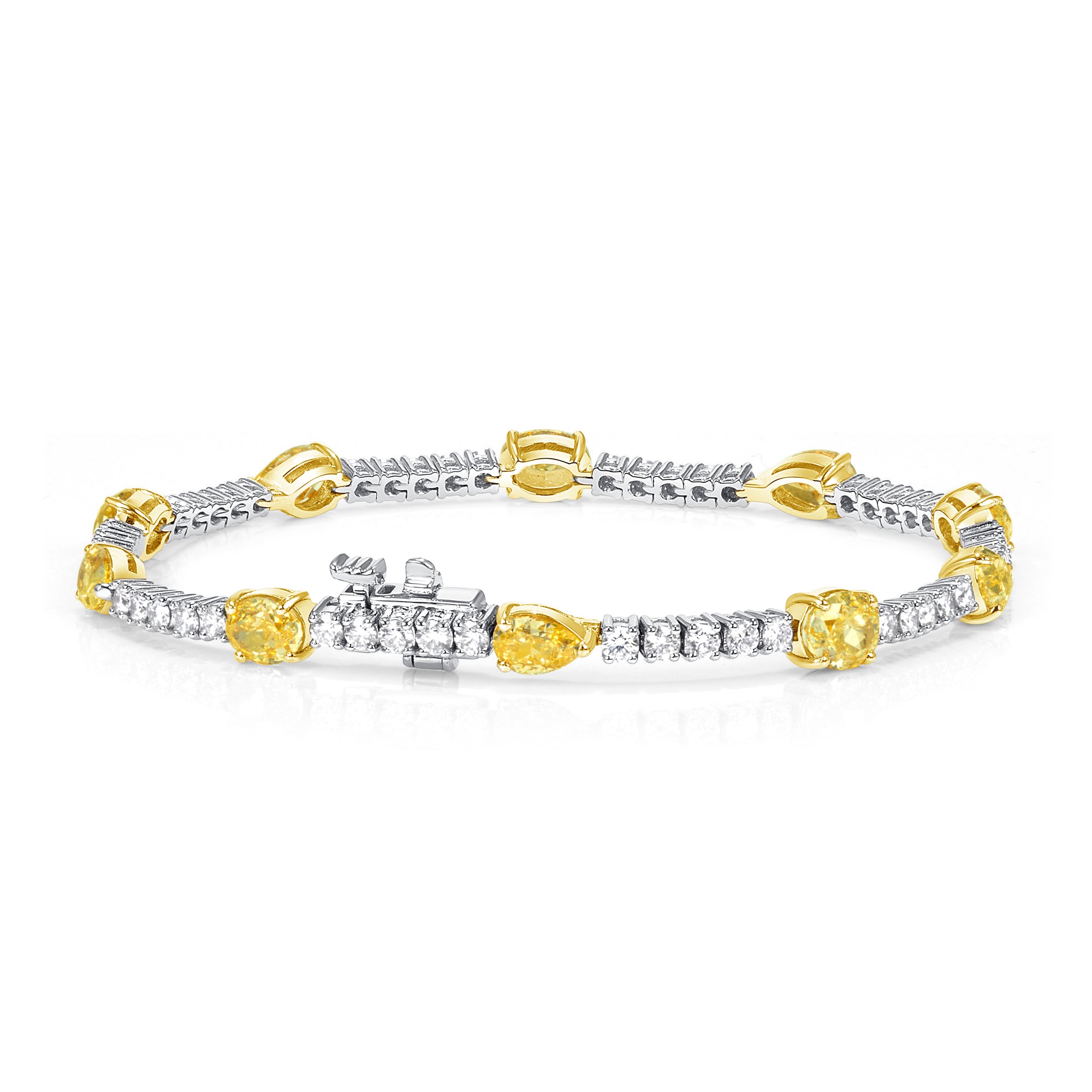 Round Diamond 18K Gold Tennis Bracelet With Fancy Yellow Diamond Accents