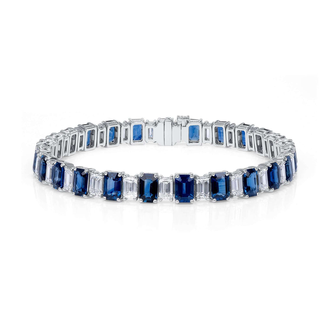 20.26 CT. Alternating Emerald Cut Blue Sapphire and Emerald Cut Diamond Tennis Bracelet in 14K White Gold - Tennis Bracelet