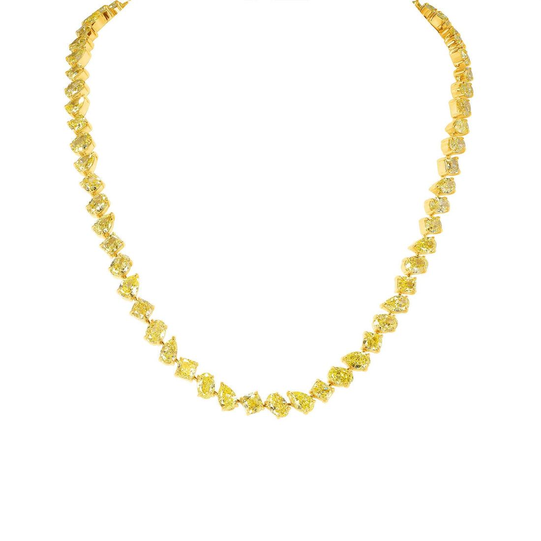 Mixed Cut Fancy Yellow Diamond Necklace in 18K Yellow Gold - Tennis Necklace